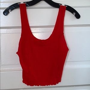 Orange ribbed cropped tank top